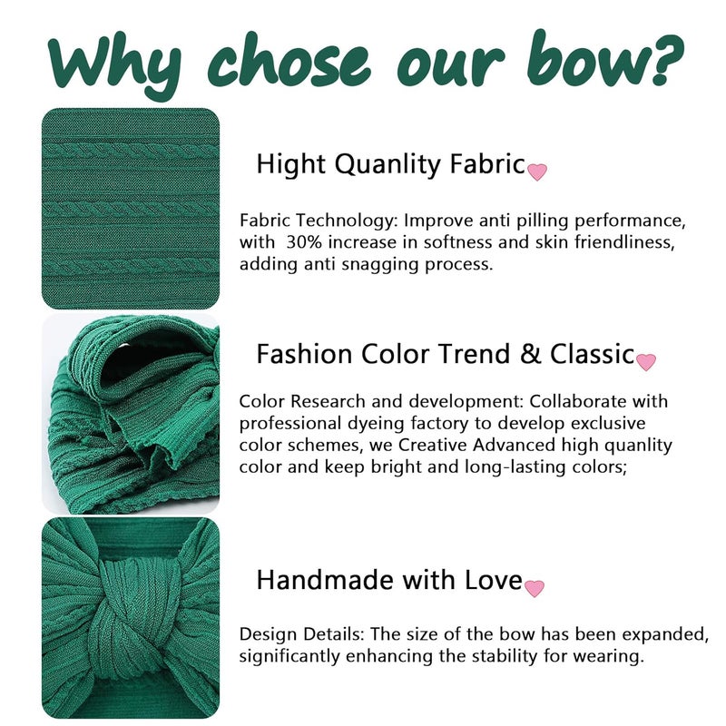 LemonSpace Store Handmade Baby Girls Headbands Soft Stretchy Nylon Hair Bands Hair Accessories with Bows for Newborn Baby Girls Infant Toddlers Kids (Red Green White-Merry Christmas) - Image 3